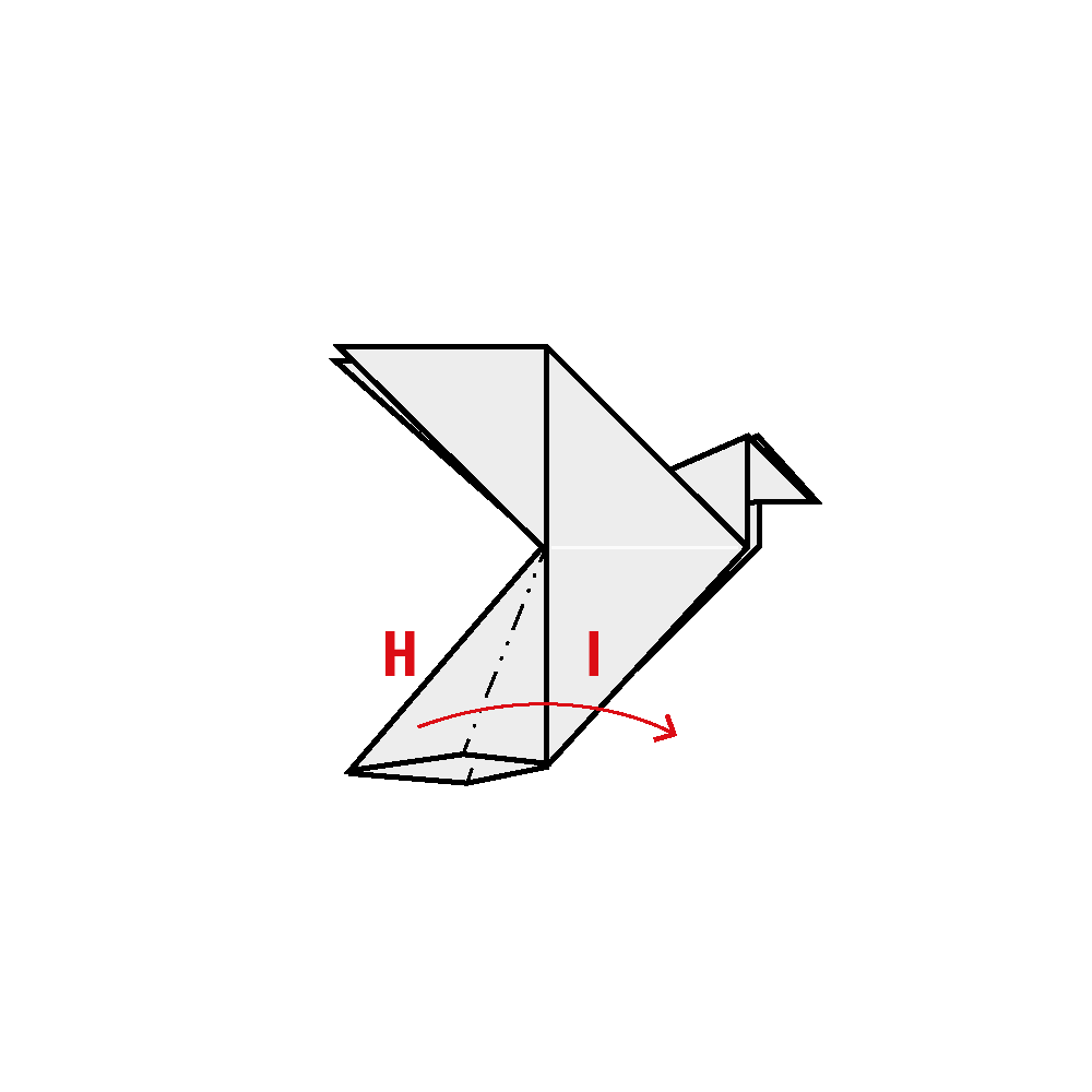 Faltanleitung Origami Taube. Schritt 11.