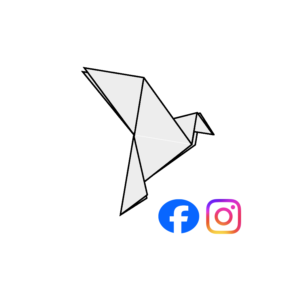 Faltanleitung Origami Taube mit Social Media Icons. Schritt 13.